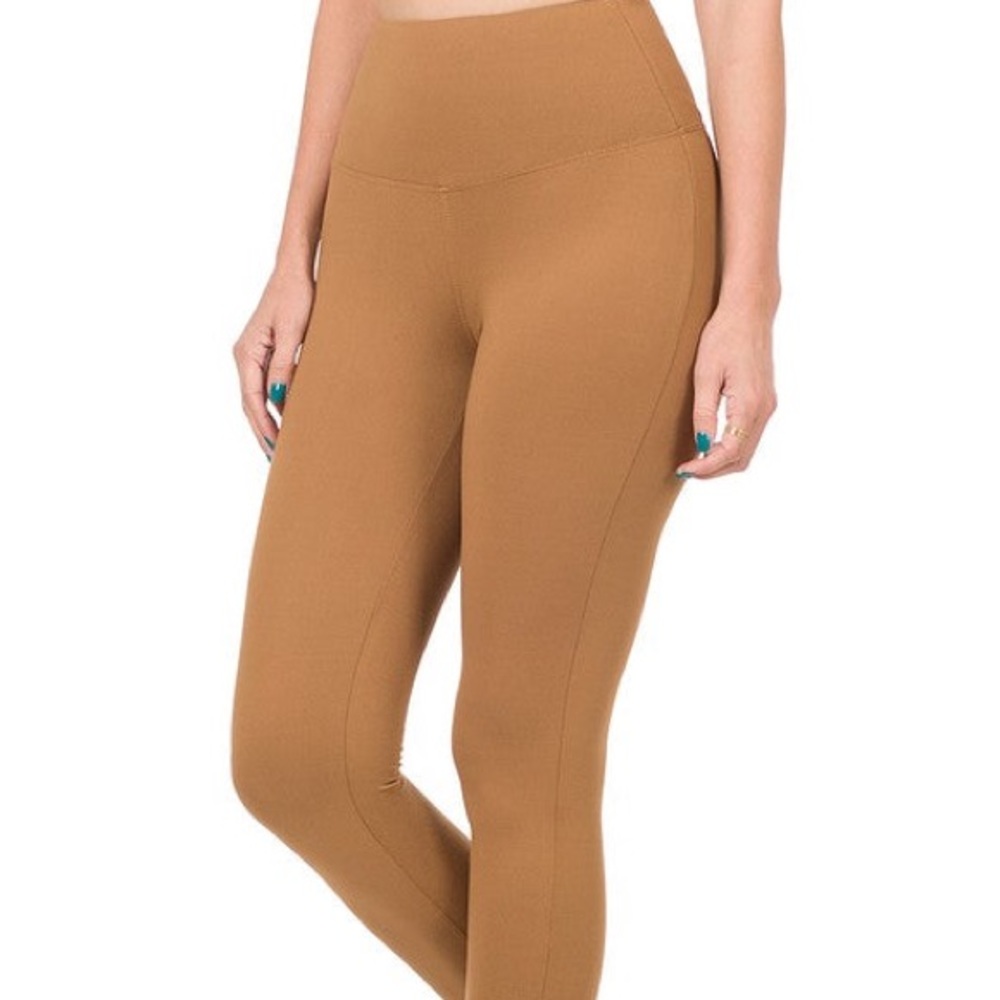 PREMIUM MICROFIBER WIDE WAISTBAND LEGGINGS DEEP CAMEL